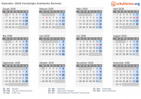 Kalender 2030 mit Ferien und Feiertagen Vereinigte Arabische Emirate