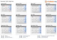 Kalender 2031 mit Ferien und Feiertagen Algerien