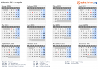 Kalender 2031 mit Ferien und Feiertagen Angola