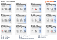 Kalender 2031 mit Ferien und Feiertagen Costa Rica