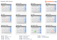 Kalender 2031 mit Ferien und Feiertagen Bayern