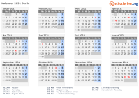 Kalender 2031 mit Ferien und Feiertagen Berlin