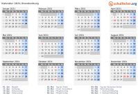 Kalender 2031 mit Ferien und Feiertagen Brandenburg