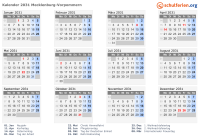 Kalender 2031 mit Ferien und Feiertagen Mecklenburg-Vorpommern