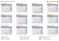 Kalender 2031 mit Ferien und Feiertagen Saarland