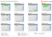 Kalender 2031 mit Ferien und Feiertagen Schleswig-Holstein