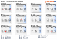 Kalender 2031 mit Ferien und Feiertagen Dominikanische Republik