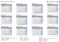 Kalender 2031 mit Ferien und Feiertagen Estland