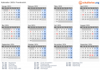 Kalender 2031 mit Ferien und Feiertagen Frankreich