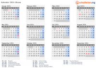Kalender 2031 mit Ferien und Feiertagen Ghana