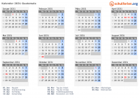Kalender 2031 mit Ferien und Feiertagen Guatemala