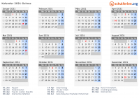 Kalender 2031 mit Ferien und Feiertagen Guinea