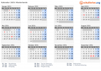 Kalender 2031 mit Ferien und Feiertagen Niederlande