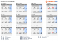 Kalender 2031 mit Ferien und Feiertagen Honduras