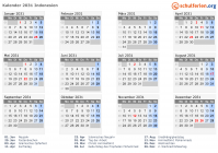Kalender 2031 mit Ferien und Feiertagen Indonesien