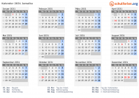 Kalender 2031 mit Ferien und Feiertagen Jamaika
