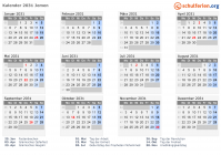 Kalender 2031 mit Ferien und Feiertagen Jemen