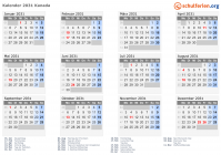 Kalender 2031 mit Ferien und Feiertagen Kanada