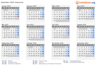 Kalender 2031 mit Ferien und Feiertagen Komoren
