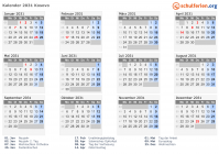 Kalender 2031 mit Ferien und Feiertagen Kosovo