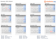 Kalender 2031 mit Ferien und Feiertagen Malawi