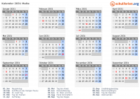 Kalender 2031 mit Ferien und Feiertagen Malta