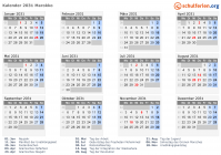 Kalender 2031 mit Ferien und Feiertagen Marokko