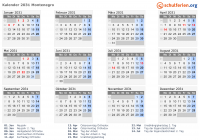 Kalender 2031 mit Ferien und Feiertagen Montenegro