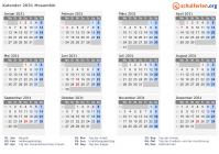 Kalender 2031 mit Ferien und Feiertagen Mosambik