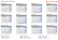 Kalender 2031 mit Ferien und Feiertagen Norwegen