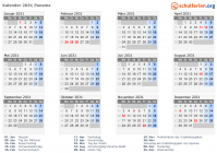 Kalender 2031 mit Ferien und Feiertagen Panama