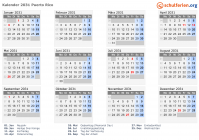 Kalender 2031 mit Ferien und Feiertagen Puerto Rico