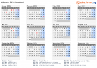 Kalender 2031 mit Ferien und Feiertagen Russland