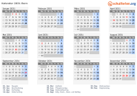 Kalender 2031 mit Ferien und Feiertagen Bern