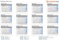 Kalender 2031 mit Ferien und Feiertagen Jura