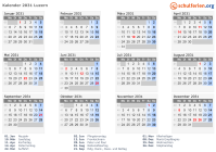Kalender 2031 mit Ferien und Feiertagen Luzern