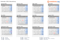 Kalender 2031 mit Ferien und Feiertagen Neuenburg