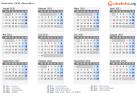 Kalender 2031 mit Ferien und Feiertagen Obwalden