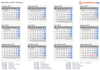 Kalender 2031 mit Ferien und Feiertagen Schwyz