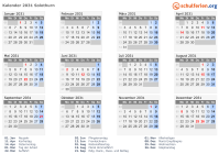 Kalender 2031 mit Ferien und Feiertagen Solothurn