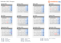 Kalender 2031 mit Ferien und Feiertagen Thurgau