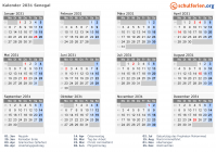 Kalender 2031 mit Ferien und Feiertagen Senegal