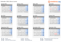 Kalender 2031 mit Ferien und Feiertagen Sierra Leone