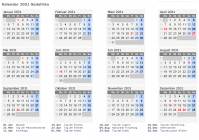 Kalender 2031 mit Ferien und Feiertagen Südafrika
