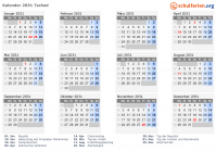 Kalender 2031 mit Ferien und Feiertagen Tschad