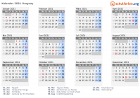 Kalender 2031 mit Ferien und Feiertagen Uruguay