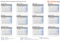Kalender 2031 mit Ferien und Feiertagen Vereinigte Arabische Emirate