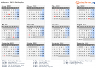 Kalender 2032 mit Ferien und Feiertagen Äthiopien