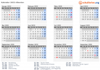Kalender 2032 mit Ferien und Feiertagen Albanien
