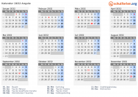 Kalender 2032 mit Ferien und Feiertagen Angola
